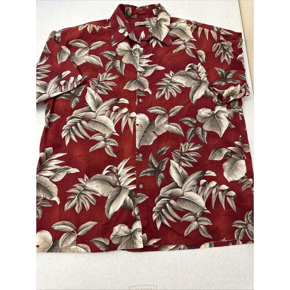 Hollis River Men’s Hawaiian Shirt Classic Design Dark Red Button Up XL